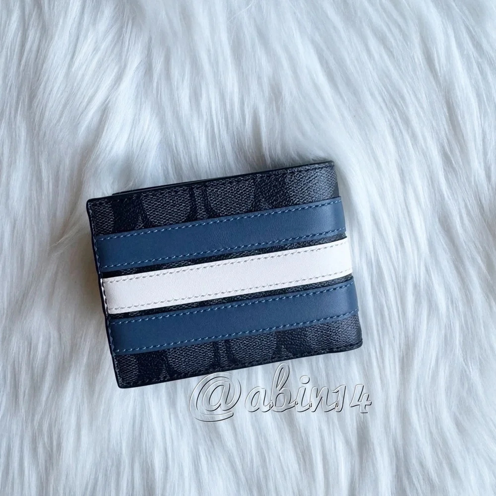 NWOT Coach Slim Signature and Leather Varsity Stripe Slim Billfold Wallet